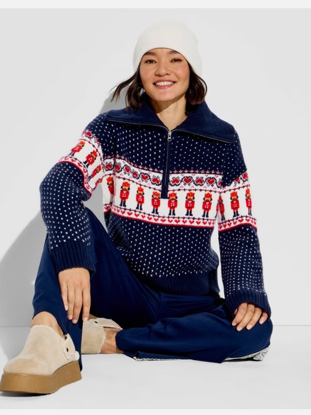 Wild Fable Polo Collar Quarter Zip Novelty Pullover Sweater